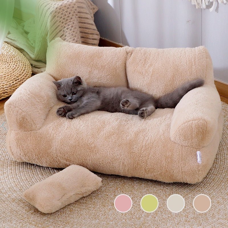 Luxury Plush Pet Sofa Bed with Pillow — 3 Colors, 4 Sizes
